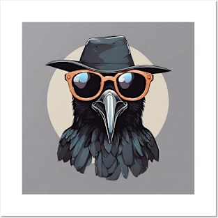 Crow with sunglasses Posters and Art